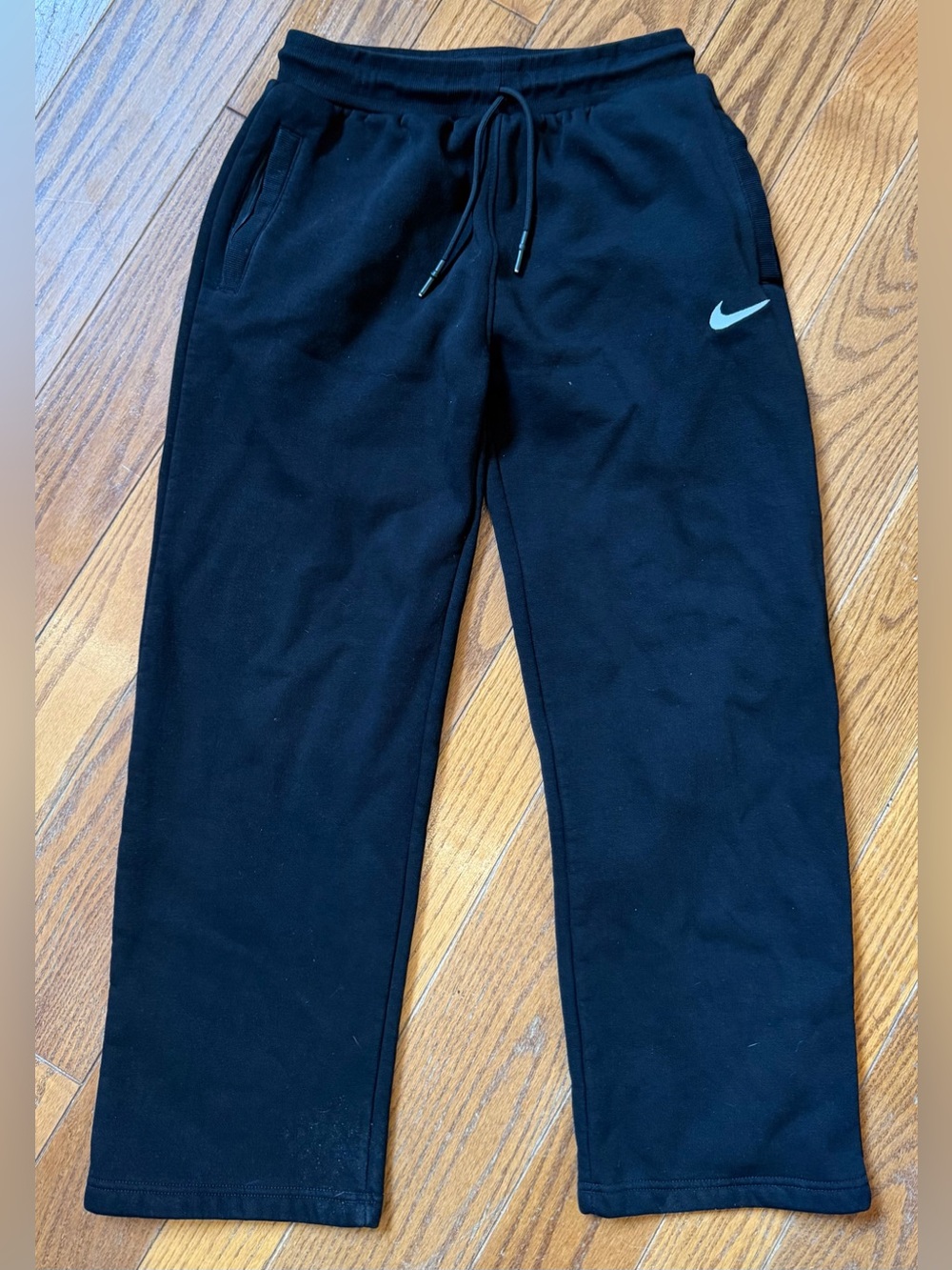 Nike Men Large Black Fleece Straight Leg Baggy Wide Sweatpants Back to School